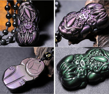 Rainbow Eye Obsidian Pixiu Pendant Necklace-Your Soul Place